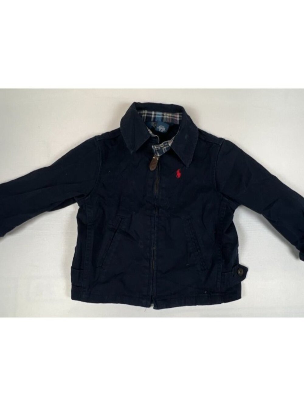 Polo Ralph Lauren Boys 2T Harrington Jacket Navy Blue Cotton Full Zip Plaid Line